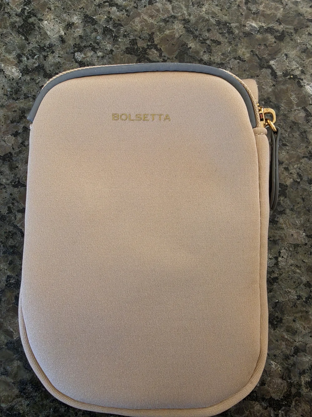 BOLSETTA Neoprene Pouch in Beige with Gray Trim